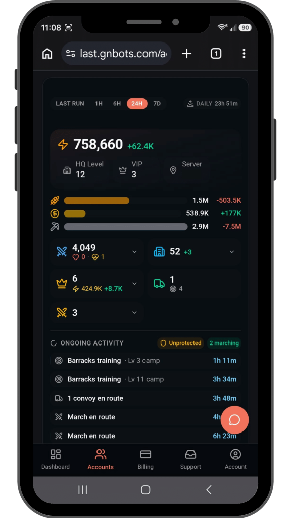 Last War Auto cloud dashboard showing home screen